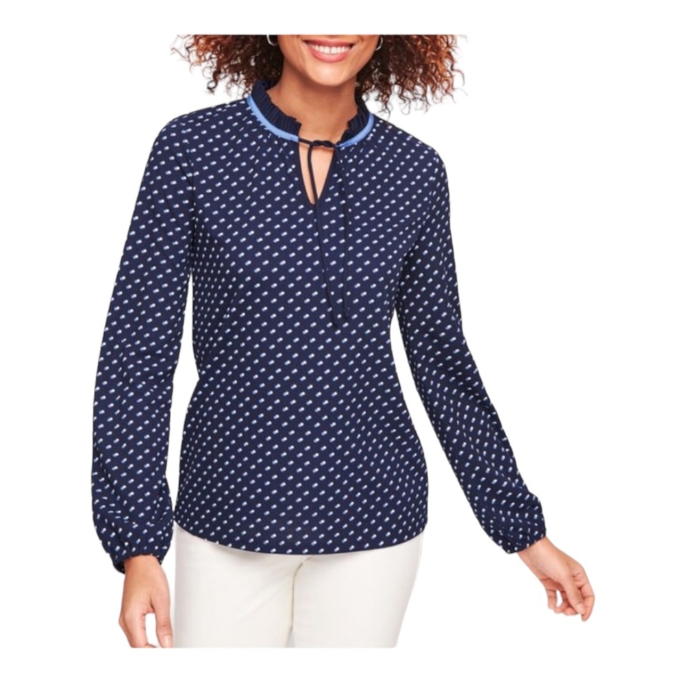 Talbots Blue Ruffle Collar Blouse
